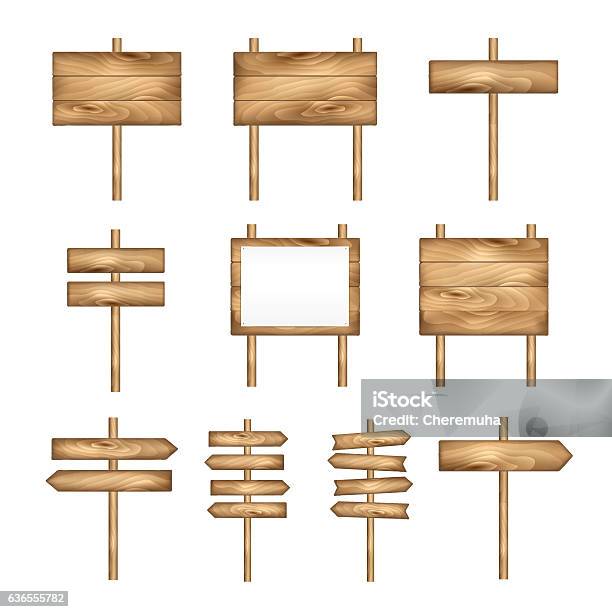 Holzschilder Holz Pfeil Zeichen Gesetzt Leere Vektorzeichentafelbanner Stock Vektor Art und mehr Bilder von Holz