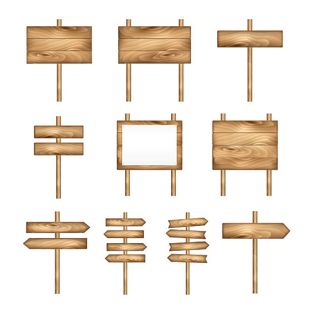 ilustrações, clipart, desenhos animados e ícones de placas de madeira, sinal de seta de madeira. faixa de sinalização de vetor vazio. - wood pole