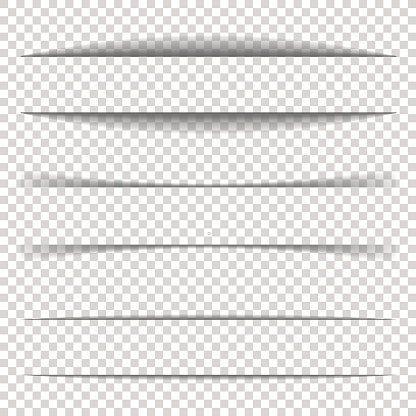Page divider. Transparent realistic paper shadow effect set. Web banner. Element for advertising and promotional message isolated on background. Vector illustration for your design, template and site.