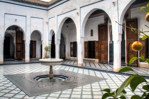 Inside the ancient palace of Bahia, one of the main attractions of Marrakesh in Morocoo