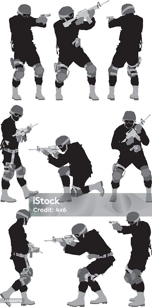 Army men in action with rifle Armed Forces stock vector