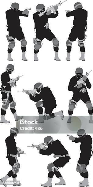 Army Men In Action With Rifle Stock Illustration - Download Image Now - Armed Forces, Army Soldier, Special Forces