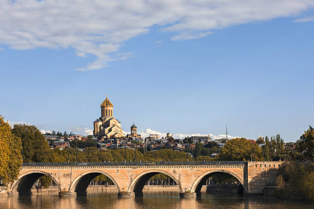 istock Saarbrucken Bridge and Sameba Cathedral in Tbilisi 636572116