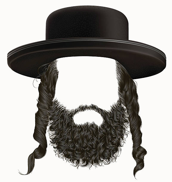 ilustrações de stock, clip art, desenhos animados e ícones de black  hair sidelocks with beard . mask wig jew hassid hat . - hasidism