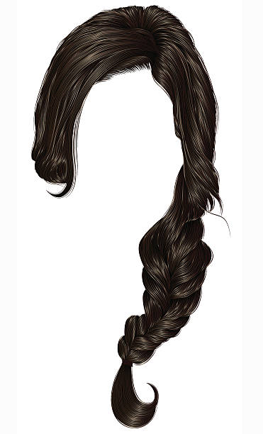 trendige frauen haare pigtail. geflochtene zopf .  mode-stil. realistisch 3d . - haarzopf stock-grafiken, -clipart, -cartoons und -symbole