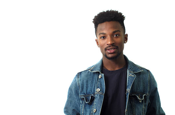 istock young man wearing blue jeans jacket on white background 636580218