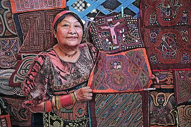 Vector illustration of Colorful Illustration of Kuna Artist Selling Her Art and Crafts