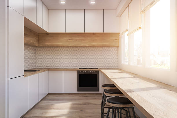 istock Kitchen interior with white furniture, toned 636582666