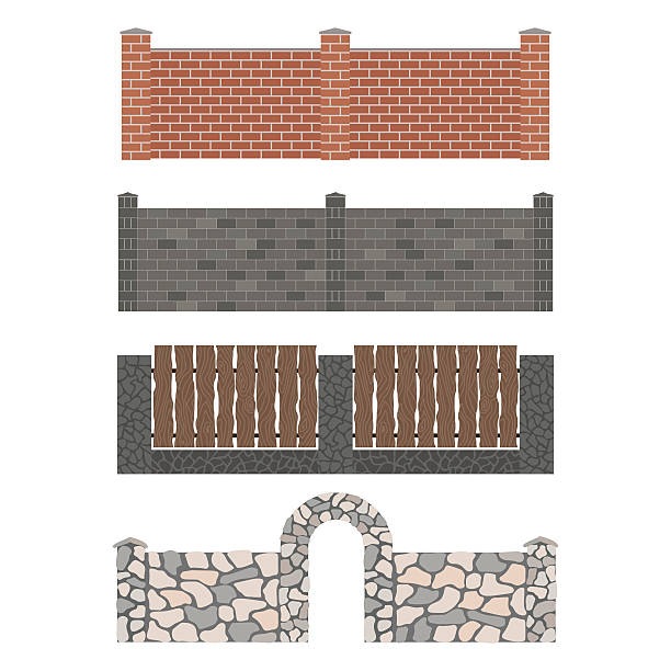 istock Different designs of fences and gates isolated vector. 636582924