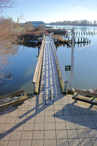 istock Narrow Foot Bridge Crossing Water 636582938