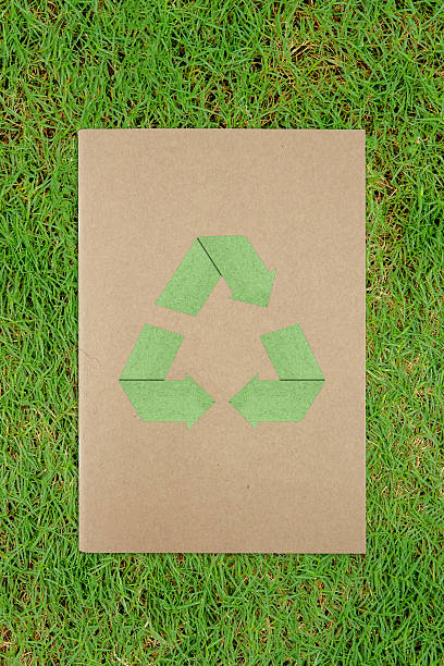 istock Paper recycle symbol with book  on grass background 636583974