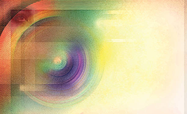 Retro Colorful Radial Background Colorful retro abstract technology background with Pop Art halftone patterns and texture. Strong grain added for effect. technology human eye eyesight stock illustrations