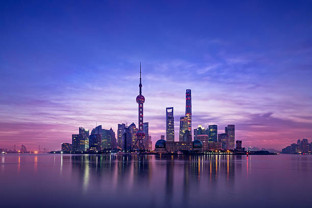Panoramic skyline of Shanghai Panoramic skyline of Shanghai,China,Sunrise,Lu Jia Zui,Shanghai shanghai stock pictures, royalty-free photos & images