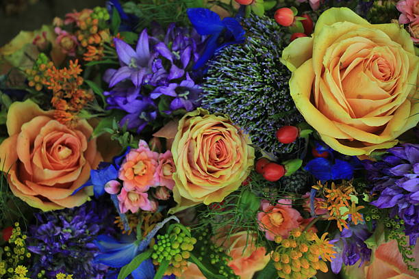 istock Pink and blue wedding flowers 636590472