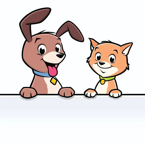 Vector illustration of Cartoon Dog Cat Animal Frame  Border