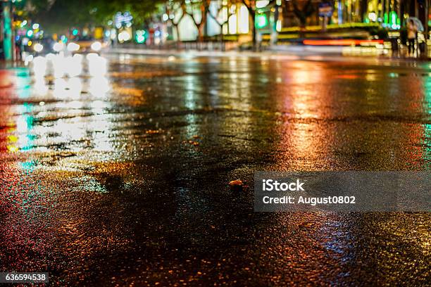 Rainy Night In The Big City Stock Photo - Download Image Now - Asphalt, Wet, Abstract