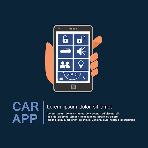 Car security app with smart phone vector art illustration