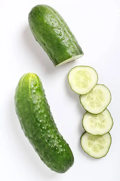 Diced cucumber. Isolated on a white background. Directly Above.