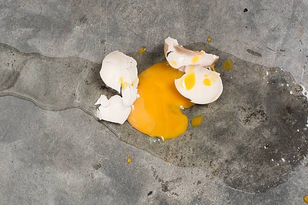 egg fall and broken on concrete floor - unfinish imagens e fotografias de stock