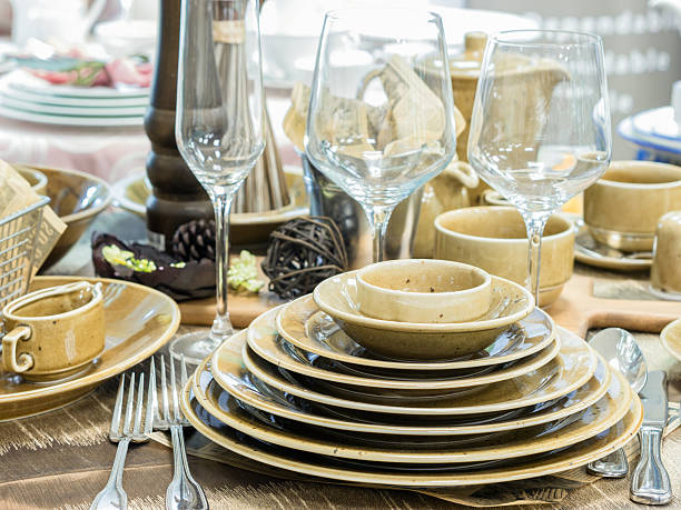 istock Set of dishes on table 636599738