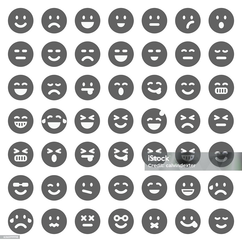 Black emoji collection Vector illustration of a set of black emoji Anthropomorphic Smiley Face stock vector