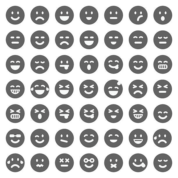 Black emoji collection Vector illustration of a set of black emoji relieved face stock illustrations