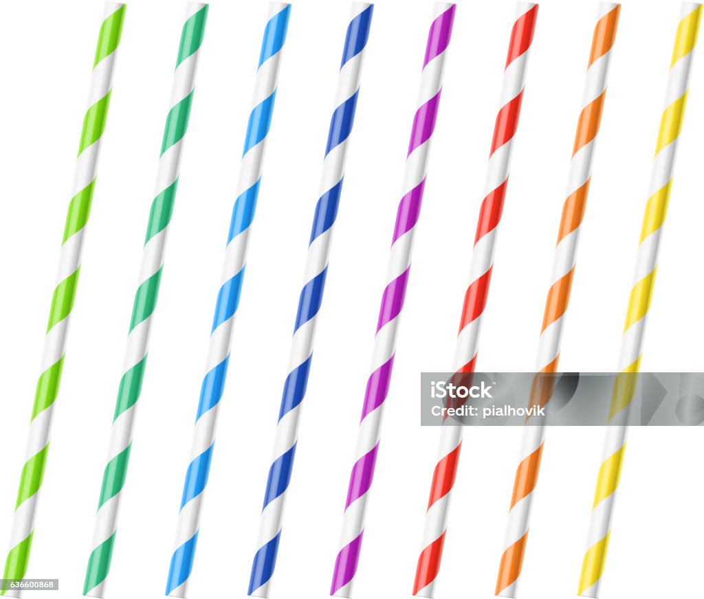 Striped colorful drinking straws Vector illustration with transparent effect, eps10. Drinking Straw stock vector