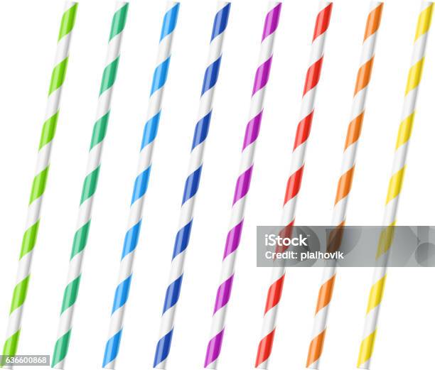 Striped Colorful Drinking Straws Stock Illustration - Download Image Now - Drinking Straw, Striped, Pink Color