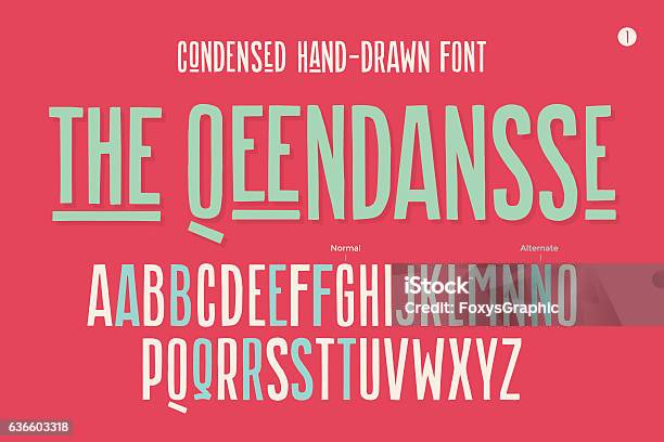 Handdrawn Condensed Alphabet And Font Part One Stock Illustration - Download Image Now - Typescript, Alphabet, Retro Style