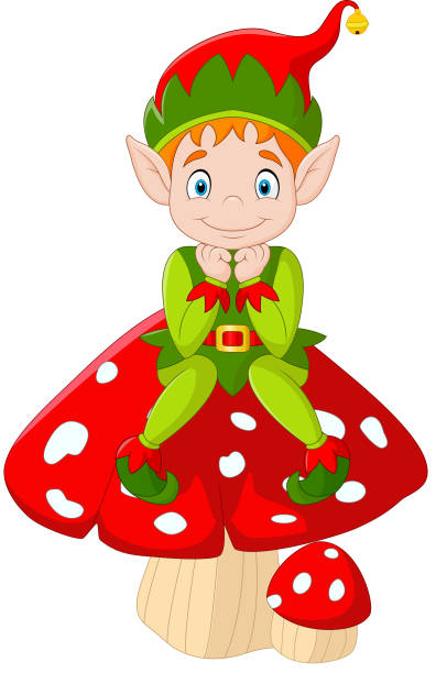 Cartoon elf sitting on the mushroom Illustration of Cartoon elf sitting on the mushroom  elf sitting stock illustrations