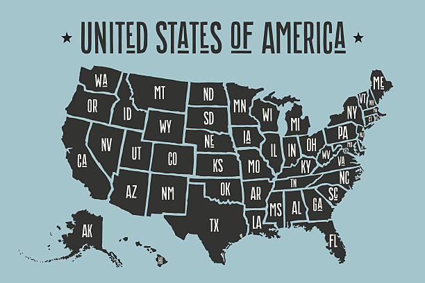 ilustrações de stock, clip art, desenhos animados e ícones de poster mapa estados unidos da américa com nomes de estado - kansas map design state