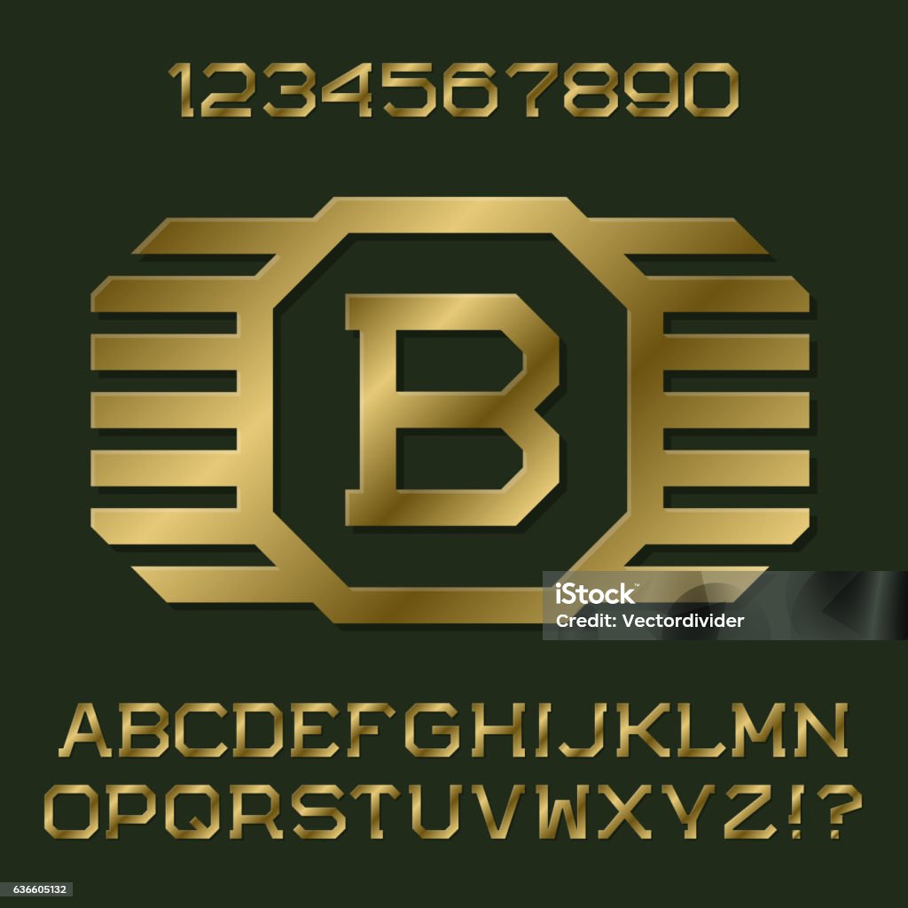 Golden Angular Letters And Numbers With Initial Monogram Stock ...