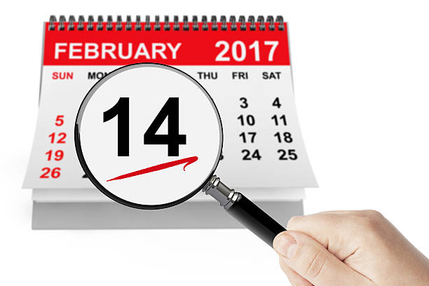 istock Valentines Day Concept. 14 February Calendar with Magnifier 636605350