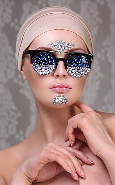 Model with makeup and jewelry, rhinestones