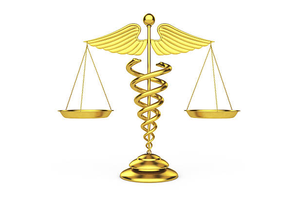 istock Golden Medical Caduceus Symbol as Scales. 3d Rendering 636608620