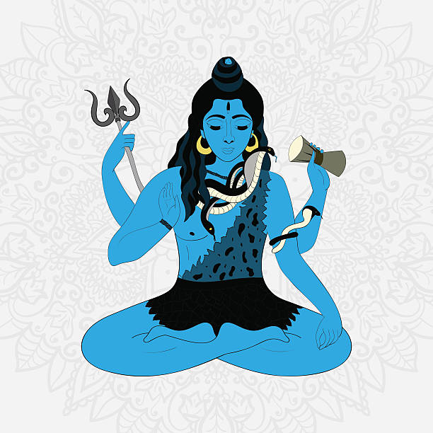 ilustraciones, imágenes clip art, dibujos animados e iconos de stock de señor shiva en la posición de loto y meditar. maha shivaratri - ganesha om symbol indian culture hinduism