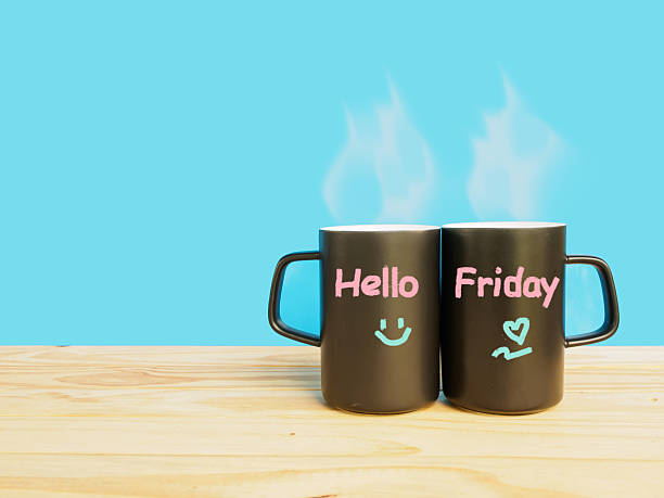 istock Hello Friday wording, coffee or tea in cup 636611602