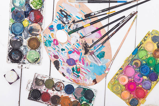 istock Water color paints and  brush 636615240