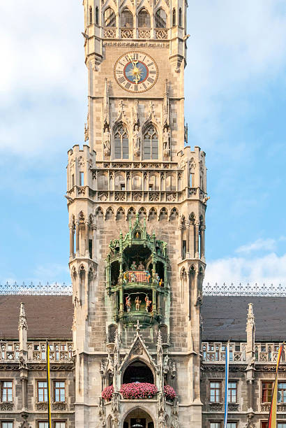 New Town Hall tower, clock and glockenspiel in Munich, Germany