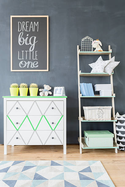 istock Functional and beautiful children's room storage space 636621144