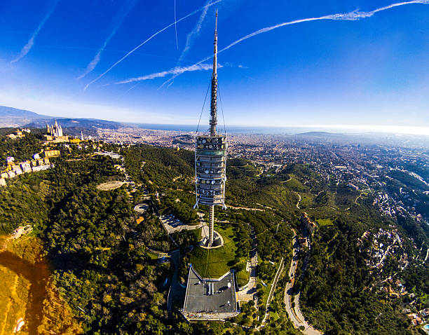 Aerial view of Torre de Collserola and Tibidabo in Barcelona. Spain