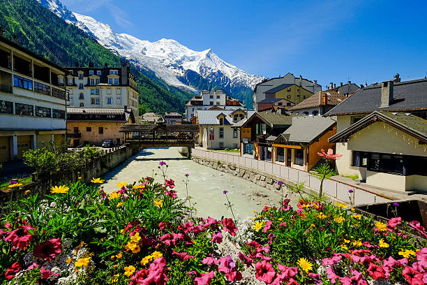 Chamonix Chamonix downtown in summer, France mont blanc photos stock pictures, royalty-free photos & images