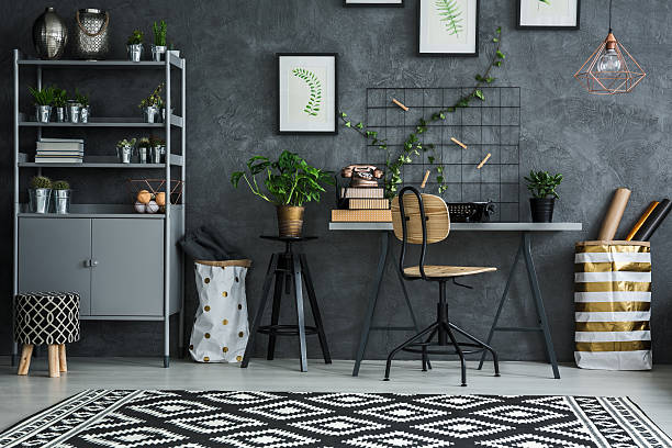 istock Room corner desk and chair 636623482