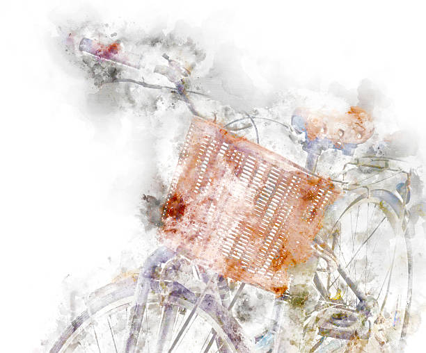 istock Vintage  bicycle with basket  watercolor effect image 636626140