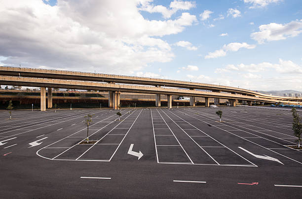 Road marking on the asphalted parking place Road marking on the asphalted parking place mode of transport rowing rural scene retail stock pictures, royalty-free photos & images