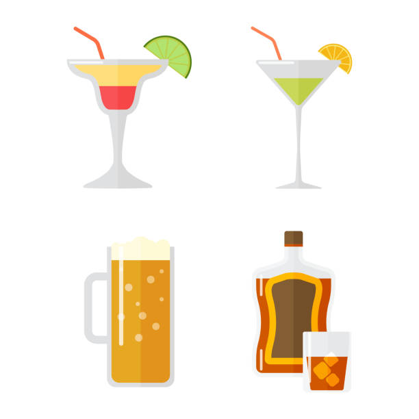 illustrations, cliparts, dessins animés et icônes de ensemble de vecteur de boisson alcoolisée. - transparent ideas lid glass