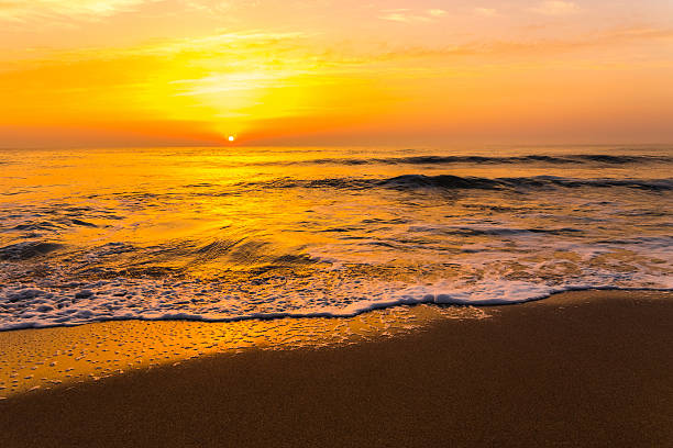 istock Golden sunrise sunset over the sea ocean waves 636629044