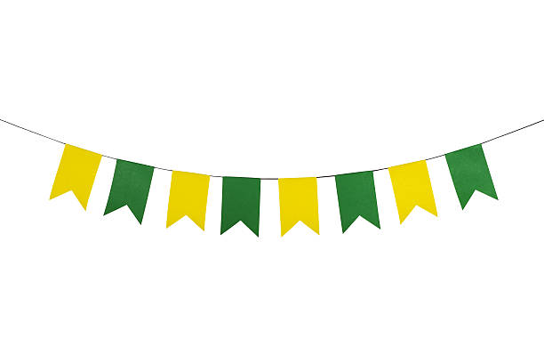 Flag Papers Yellow And Green Hanging On The Rope Stock Photo - Download  Image Now - Bunting, Flag, Green Color - iStock