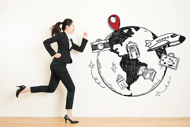 istock woman daydreaming run to travel getaway from work 636630492