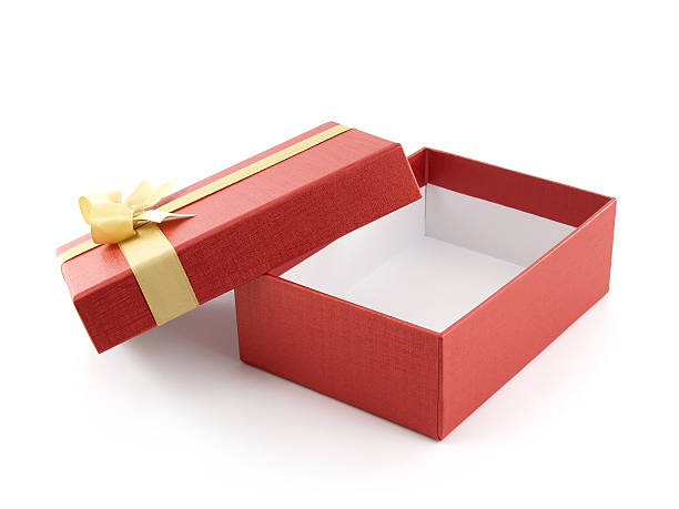 istock open and empty red gift box with golden ribbon bow 636631724